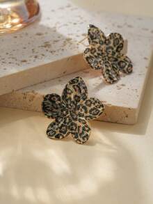 1 Pair Retro Leopard Print Floral Earrings For Women, Suitable For Vacation, Holiday, Party, Event