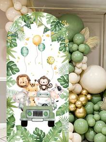 1件丛林动物拱形背景布，涤纶材质（不含支架），拱形背景罩，可搭配气球装饰，丛林主题派对用品，婴儿派对装饰，性别揭晓派对装饰，婴儿派对礼品袋填充物，一周岁生日派对装饰，新生儿派对装饰，家居装饰 - 叢林動物 - 查看 7