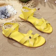 Ladies Yellow Flat Sandals Cross Strap Design Lightweight Summer Casual Beach Shoes - Yellow - View 9
