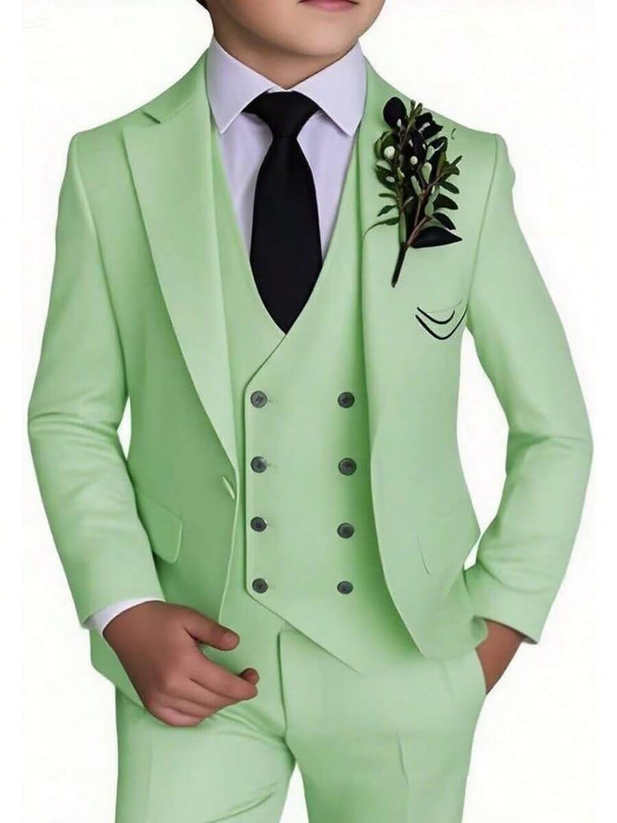Stylish Boys 4 Piece Slim Fit One Button Formal Suit Set With Tie For Wedding Prom Party - Mint Green - View 1