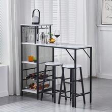 3Pcs Bar Table And Stools Set, Kitchen Breakfast Bar Table And Chairs Set 2 With Cup Holder And Wine Rack, Bar Table Sets Furniture For Kitchen, Dining Room, Pub, Cafe - Grey - View 11