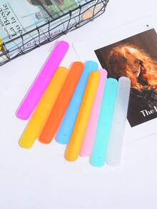 1pc/2pcs/4pcs Random Distribution Toothbrush Box Travel Portable Set Candy Colored Frosted Felt Toothbrush Head Protective Cover Dustproof Dental Tool Storage Box, Premium Felt Padded Case For Brushing, Lightweight Bathroom Organizer, Ideal For Home, Travel, Gym, Dormitory, And Spring Festival Gift, Keeps Heads Clean, Quick Access - Multicolor - View 11