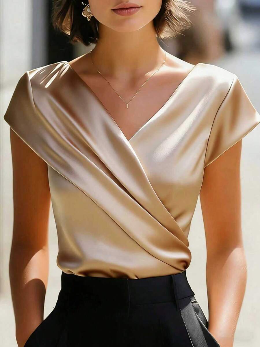 Women's Elegant Solid Color Asymmetric Blouse, Essential For Spring And Summer