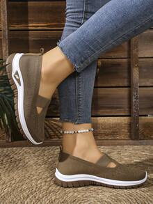 女士透气网面休闲鞋，镂空套脚设计，舒适软底休闲鞋，护士鞋，妈妈鞋 - 棕色 - 查看 6