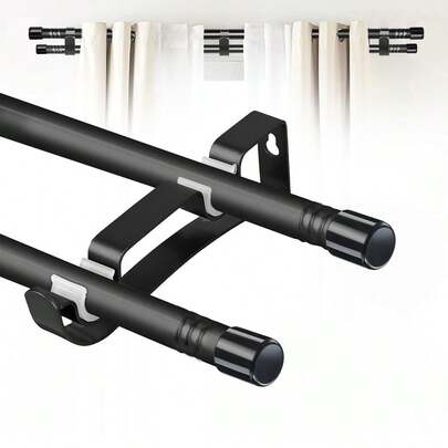 Double Layer Curtain Rod, Blackout Curtain Rod Fits 28 To 148 Inch Windows, Heavy Duty Brackets, 5/8 Inch Metal Double Rods For Curtains And Drapes, Adjustable Finials, Decorative Finishes