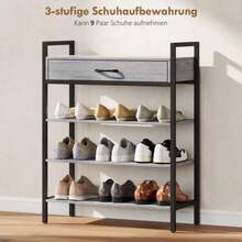 4-Tier Shoe Rack, Hallway Shelf For Up To 9 Pairs Of Shoes, Chipboard, Metal, Grey - 灰色 - 查看 4
