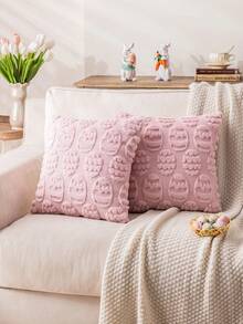 1pc/2pcs Easter Diagonal Egg Faux Fur Pillowcase, Velvet Spring Sofa Cushion Cover Suitable For Living Room, Bedroom, Farmhouse - White - View 10