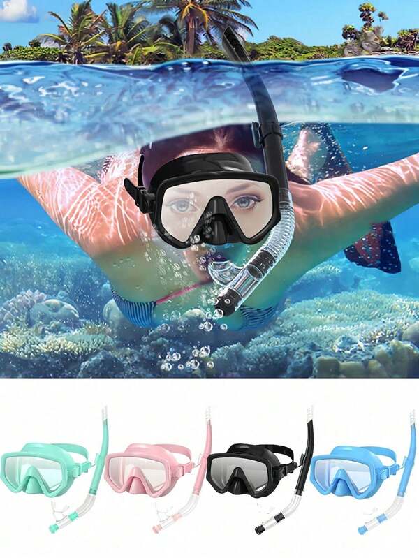 Adult Snorkel Mask, Tempered Glass Snorkel Mask, PVC Mouthpiece, Anti-Fog Swimming Goggles, Leak-Proof Goggles, With Nose Cover, Suitable For Snorkeling, Free Diving, Swimming, Snorkeling Set, Adult Snorkeling Gear, Anti-Fog Full Vision Goggles, Semi-Dry Breathing Tube, Diving, Swimming, Travel, Beach Essential, Beach Accessories, Pool Floats