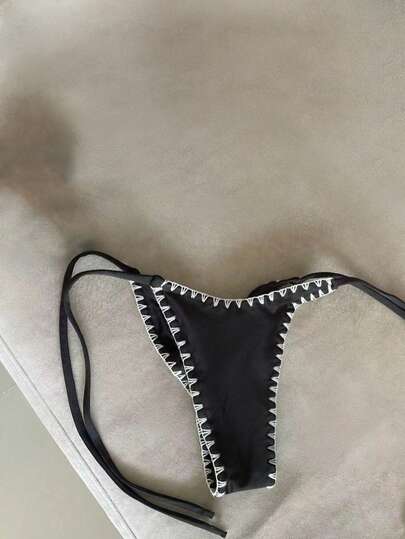 Valentine's Day Women's Tie-Side Contrast Color Fashionable Swimsuit Bottom