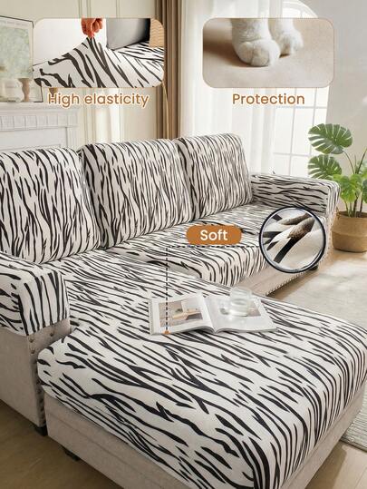 1件装弹性四季沙发坐垫套，防滑沙发套，适用于L型及1/2/3/4人沙发，简约现代风格，柔软亲肤，防宠物抓挠，弹性沙发套，防尘装饰保护套，适用于酒店/客厅/卧室/办公室，斑马纹图案
