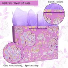 13\ Gold Pink Flower Gift Party Bags Happy Birthday Gift Bag With Tissue Paper Greeting Card For Women' Birthday Party, Wedding, Anniverss, Monther's Day - VÀNG HỒNG - Xem 4