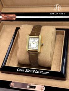 PABLO RAEZ 1pc 18K Gold Lady Watch Elegant Jewelry Dress Wristwatch Stainless Steel Vintage Rectangle Square Clocks Golden Color Non Tarnish Roman Bar Numeral Display Top Brand New AAA Glamorous Design Quartz Retro Female Accessories Watch For Lady - 均碼 - 查看 3