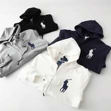 Polo Ralph Lauren Unisex Full-Zip HoodieSweatshirt , Fashion Hoodies & Sweatshirts, Drawstring Hoodies Pullover Sweatshirts Casual Long Sleeve Shirts - 藏蓝色 - 查看 7