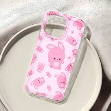 Estampado de conejitos rosas sobre fondo rosa. Esta elegante funda es compatible con los modelos  17, 16, 15, 14 Pro Max, 13, 12, 11, XR y XS Plus. Fabricada en silicona de vidrio, ofrece protección contra golpes y caídas, además de una sensación superior. Es un regalo ideal para familiares, amigos y seres queridos, y una opción perfecta para Año Nuevo. - transparente - Ver 2