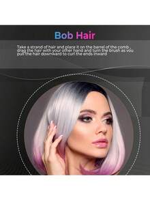 情人节送给女性的礼物——电动卷发棒，带蓬松梳，55瓦防毛躁卷发器，打造亮泽波浪卷发 - 黑色 - 查看 7