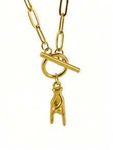 MECYLIFE 1pc Rock And Roll Jewelry Rock Gesture Necklace Stainless Steel Paper Clip Chain OT Chain Necklace For Women - Yellow Gold - View 3