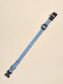 1pc Adjustable Pet Collar With Dog Bone Print On Blue Background, Leash Clip For Walking Dogs