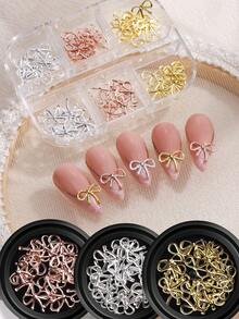 玫瑰金/金色/银色/镂空蝴蝶结美甲饰品 - 3D蝴蝶结美甲配件，闪亮水钻美甲配件，合金蝴蝶结3D金银蝴蝶结美甲配件，美甲装饰，美甲饰品 - 彩色 - 查看 6