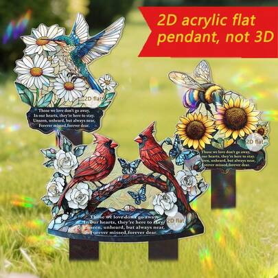 1pc Colorful Red Cardinal Butterfly Garden , Rustic Acrylic Sunflower Outdoor Decor, Perfect For Planters, Lawn, Backyard, Patio, Garden Decoration, No Power Needed, Ideal Gift For Easter, Mother's Day, Graduation, Garden Decor, 2D