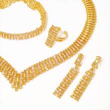 2026 Conjunto de Joias Elegante e Luxuoso de Alta Qualidade, Banhado a Ouro de Cobre, Colar, Brincos, Anéis, Pulseiras Femininas para Casamento e Festa, Acessórios de Joias Requintados e Estilosos para Uso Diário, Presentes de Aniversário - Conjunto de joias - Visão 7