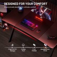 HLDIRECT Gaming Desk With Carbon Fibre Surface - A Shape Large Computer Table, Ergonomic PC Workstation For Home Office - Black - View 6