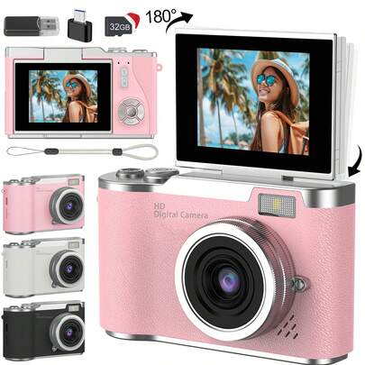 8-fach optischer Zoom 48MP Digitalkamera, 180° Schwenkaufnahme, Autofokus, Bildstabilisator, Hochauflösende Kamera für Fotografie, Videoaufnahme, Weihnachts-, Geburtstags- und Neujahrgeschenk, Kamera-Spielzeug