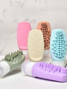 1个旅行装可重复灌装水瓶，多功能防漏硅胶挤压容器，带软毛刷，适用于洗漱用品、化妆品、旅行必备品 - 彩色 - 查看 4