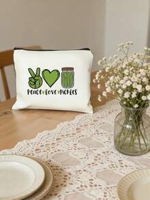 Sac de voyage cosmétique Peace Love Pickles, sac cosmétique mignon de balle de cornichon avec design Peace and Love, léger, juste une fille qui aime les cornichons sac cosmétique avec fermeture éclair, pochette zippée en polyester résistant à la décoloration, organisateur de maquillage pliable pour femmes, filles, sœurs, filles, idéal pour les cadeaux d'anniversaire et de remise des diplômes, pliable et compact pour une utilisation quotidienne, parfait pour les passionnés de cornichons sac de maquillage - Multicolore - Voir 3