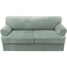 Trugenix-Sofa Cover 2 Piece T Cushion Armchair Slipcovers Velvet Couch Cover Furniture Protector Stretch T Cushion Sofa Covers For 1 Cushion Couch With 1 Individual T Cushion Covers, Deep Teal-GP - 海草 - 查看 9