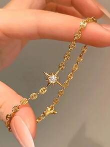 1件韩式闪亮星星手链，闪亮彗星流星五芒星幸运星饰品，女士礼物，情人节礼物 - 星星手鍊 - 查看 1