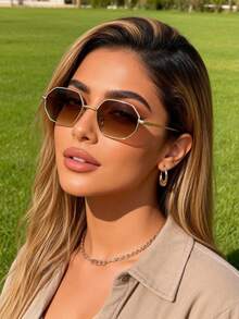 1pc Women Metallic Square Full Frame Classic Cool Delicate Shades Basics Classy Aesthetic Popular Design Fashion Glasses For Street-Photography,Driving,Going Out Outfit,Golf Fashion Accessories - Multicolor - View 9