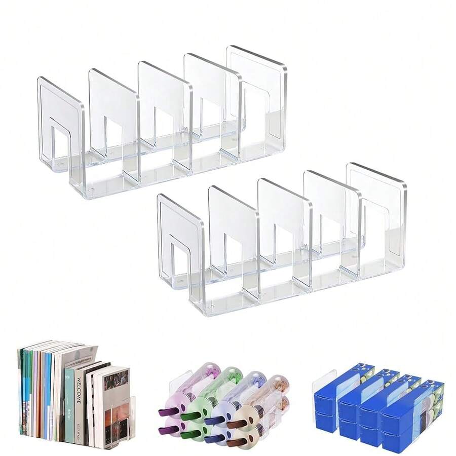 Marte Vanci Clear Acrylic File Sorter, Sturdy Desk File Organizer Shel F Book Holder Purse Handbag Clutch Divider File Folder Rack For Letter Cookbooks Home Office Kitchen Supplies 4 Sections (2 Pcs) - 2pack - 查看 1