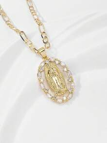 一件经典欧美风格低过敏性铜镶嵌锆石时尚信仰瓜达卢佩圣母玛利亚吊坠项链，适合圣诞节/感恩节/万圣节/母亲节/情人节情侣/朋友/圣餐仪式、宗教日常及节日佩戴