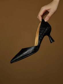 2025 New French Style Purple Pointed Toe Mid-Heel Pumps, Commuting Work Shoes For Women, Spring/Autumn,Kitten Heels - Black - View 5
