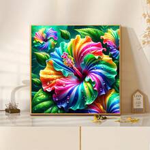 5D方形钻石画套装，彩色芙蓉花，适合初学者，手工DIY钻石画宝石艺术家居墙面装饰礼品 - 彩色 - 查看 3