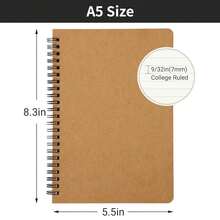 EUSOAR College Ruled Spiral Notebook, A5 3packs 5.5\X8.3\ 120 Pages Line Travel Notebooks Journal, Memo Notepad Sketchbook, Students Office Business Subject Diary Ruled Book Journal-Kraft Cover - 卡夫 - 查看 3