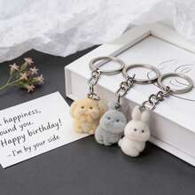 1/3pcs 3D Flocked Rabbit Pendant Keychain, DIY Jewelry Accessory, Bag Charm - Multicolor - View 8