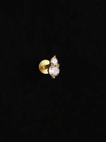 1 pieza Pendientes de botón de estrella de plata de ley 925, pendientes de mujer, pendientes planos para el cartílago de la oreja, adecuados para uso diario, boda, fiesta, compromiso, regalo de Navidad, joyería exquisita - Dorado - Ver 3