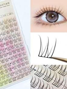 96朵星光假睫毛，半写实系列，垂坠感3片装，适合新手，自然单根睫毛，适合新手和日常使用，角色扮演，动漫风格假睫毛 - 黑色 - 查看 2