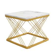 Stylish 2-Piece Coffee Table Set, Square Tables In 60*60*45cm & 45*45*40cm, High-Gloss Marble Look, Height-Adjustable Feet, Load Capacity Up To 30kg, High-Gloss Combination Coffee Table - Gold - View 8
