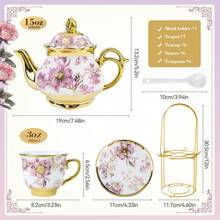 20-Piece European Porcelain Tea Set With Metal Stand & Floral Painting - Elegant Tea Service For Adults, Home Decor Or Gift (Small,  Purple) - Purple - View 4