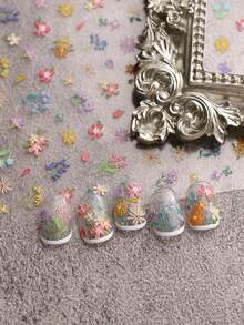 QIANJIKU Bộ 2 miếng dán móng tay họa tiết hoa mùa xuân/hè, trang trí móng 5D, phù hợp với móng acrylic, đồ dùng làm móng cho nữ và bé gái, quà tặng ngày lễ. - Nhiều màu - Xem 6