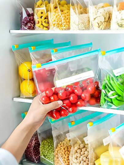 45pcs Reusable Food Storage Bags, Freezer Bags, Resealable Ziplock Bags For Refrigerator, Freezer, Food Organizing, Leakproof, Food Preservation