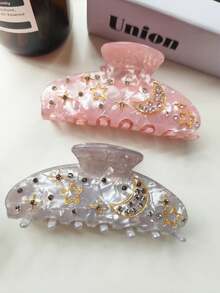 1pc Crescent Moon & Star Rhinestone Claw Clip, Acetate Solid Color Oval Shaped Hair Claw, Minimalist Design Hair Clip For Bun, Ponytail, Shoulder-Length Hair, Elegant & Casual, Suitable For Festivals And Daily Wear Women Hair Accessories - Multicolor - View 10