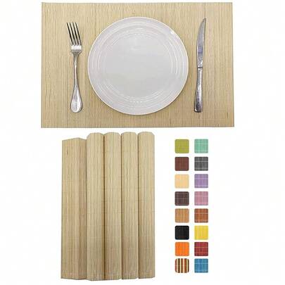 ANDSTAR Set Of 4 Pcs Bamboo Placemats Sushi Rolling Mat Japanese Style Natural Anti-Slip Bamboo Placemats Washable Heat-Resistant Table Mats For Dining Room And Kitchen(Natural Color)