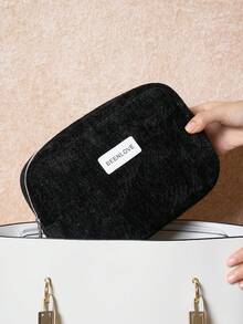 1件/套闪亮化妆包，洗漱包，黑色，旅行收纳包，带拉链，化妆品收纳袋，法式便携化妆包套装，高品质，风格优雅，适合居家、学校、宿舍、旅行，大容量女士化妆包，男士护理包，可装口红、化妆刷、护肤品等 - 黑色 - 查看 4