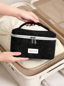 1件/套闪亮化妆包，洗漱包，黑色，旅行收纳包，带拉链，化妆品收纳袋，法式便携化妆包套装，高品质，风格优雅，适合居家、学校、宿舍、旅行，大容量女士化妆包，男士护理包，可装口红、化妆刷、护肤品等 - 黑色 - 查看 5