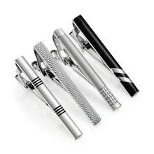 4pcs Men's Silver Tie Clips Set, Business Formal Necktie Clips, Black Simple Tie Clips Gift - Silver - View 3