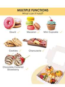 10pcs Bakery Boxes, 8x8x2.5 Cookie Boxes With Window, White Treat Containers For Donuts, Chocolate Strawberries, Pie,Perfect For Birthdays, Weddings, And Baby Showers Gift Boxes - White - View 6