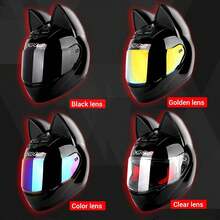 Women's Motorcycle Full Face Helmet With Cat Ears Design, Comes With Bow Accessory - Pink - View 4